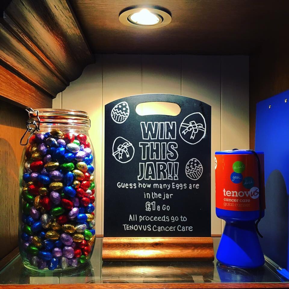 #Competition guess the number of chocolate eggs &amp; win the whole jar. £1 per guess. All money goes to <a href="/tenovuscancer/">Tenovus Cancer Care / Gofal Canser Tenovus</a>