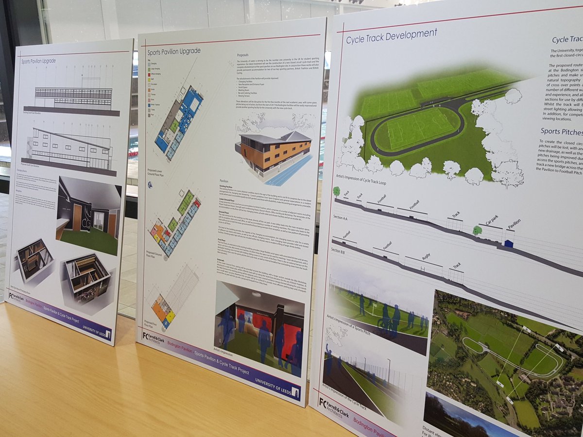 PiersCJ's tweet photo. come and see the new Boddington Pavilion and weetwood cycle track plans!! now till 5 at the Edge. #luuexec https://t.co/jU0hZsXATt