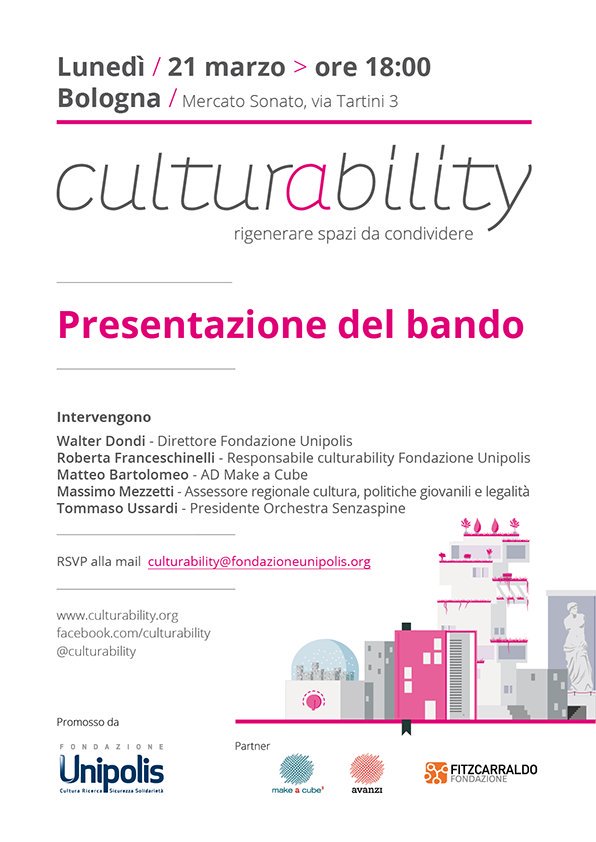 AssCulturaER's tweet photo. Il 21 a #Bologna presenteremo il bando #Culturability. Progetti culturali per aree dismesse https://t.co/5I8tvxUbFm https://t.co/hbZW2TL0oa
