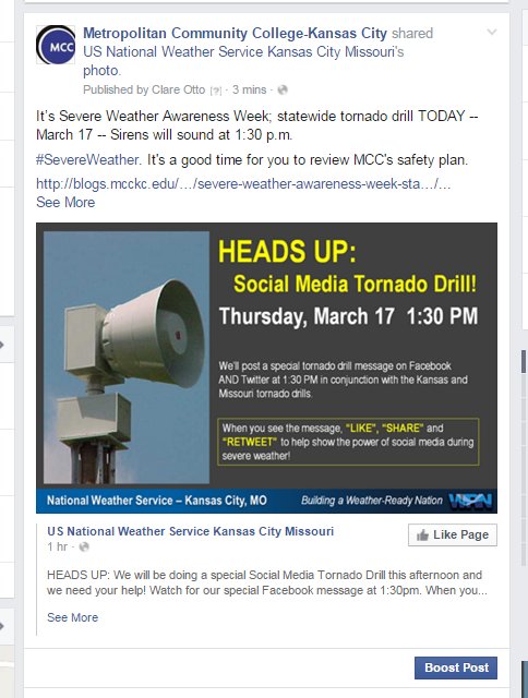 HEADS UP: We will be doing a special Social Media Tornado Drill this afternoon and we need your help!