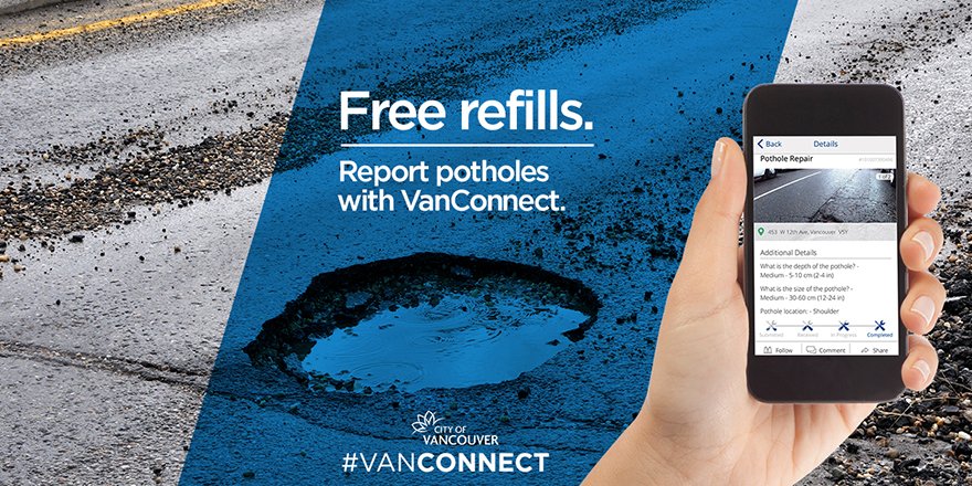 CityofVancouver's tweet photo. We fix 32,000 potholes each year https://t.co/FAKqB3WwFD #ReportaPothole #VanConnect. https://t.co/wh0bj1X7ur