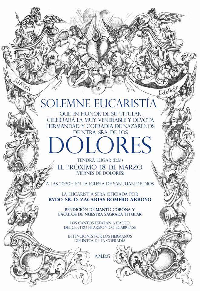 Viernes 18 de marzo, a las 20 h., Cultos de la Hdad. de los Dolores (<a href="/HdadDoloresCabr/">Hdad Dolores Cabra</a>) 

#SemanaSanta2016 de #Cabra