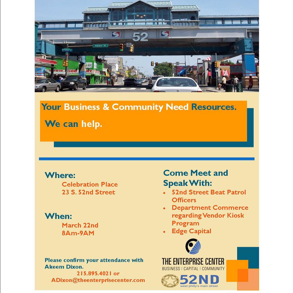 Please join the March 22nd 52nd Street Corridor Meeting as we hear an update on the vendor kiosk program.