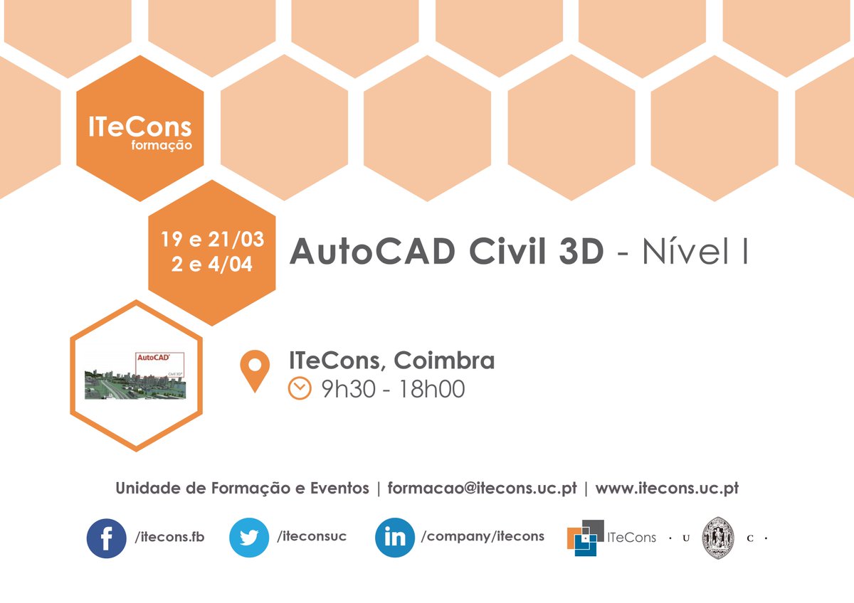 É já este Sábado, 19 de Março. Curso de AutoCAD Civil 3D - Nível I. informações e inscrições itecons.uc.pt/index.php?modu…