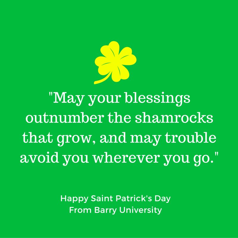 BarryUniversity's tweet photo. May the luck of the Irish be with you, today and always! #StPatricksDay #BarryU https://t.co/gsILJ8Gzct