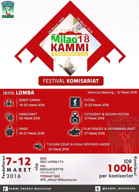 Kammi_AlFurqon's tweet photo. Festival komisariat KAMMI Daerah Makassar dlm rangka MILAD KAMMI ke 18

#FestivalKomisariatKAMMI
@KAMMIPusat https://t.co/CmrXMksP08