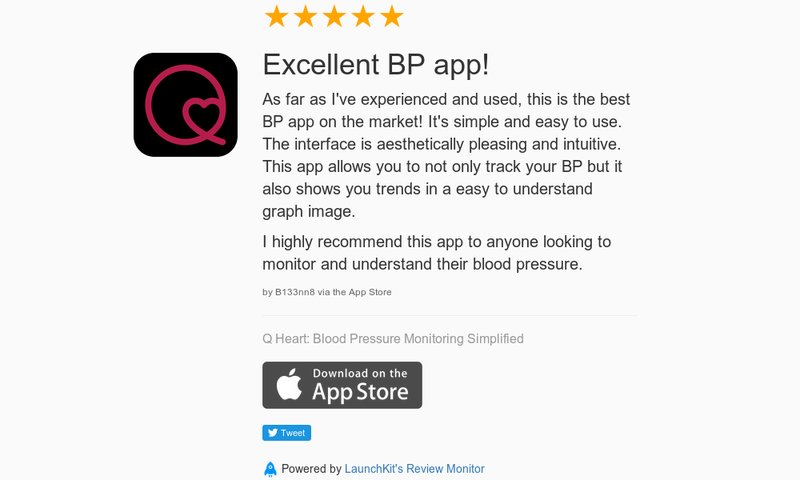 5 Star Review: "Excellent BP app!: As far as I've experienced and used, this is the best B…" launchkit.io/reviews/id_g25…