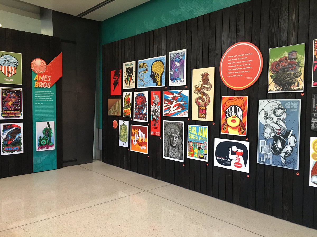 RobBenedict's tweet photo. Sweet @PearlJam poster exhibit greeted me as I deplaned in #Seattle. Cool way to start the weekend! https://t.co/ThUC47x8rj