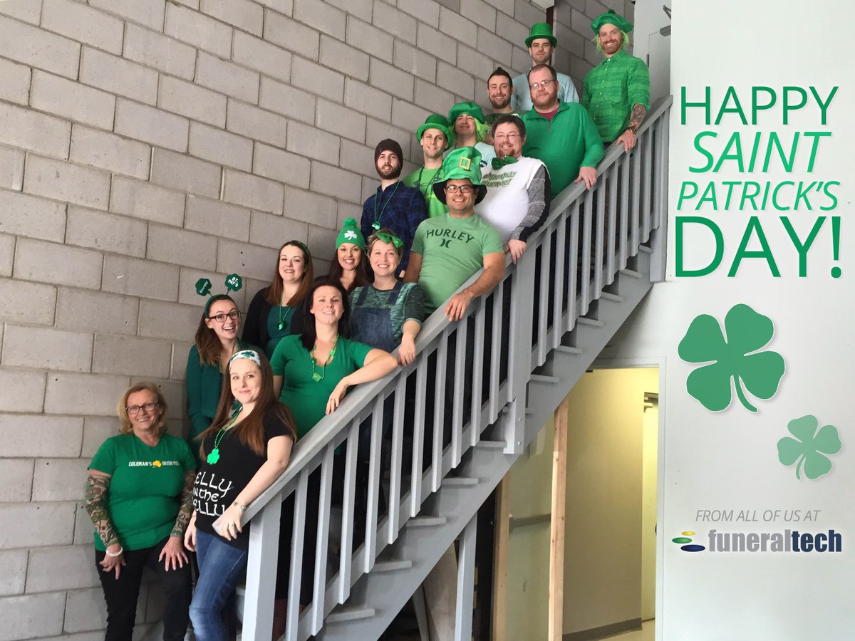 Funeral_Tech's tweet image. From the #FuneralTech team to yours... Happy #stpatricksday dressing in #green, #feelinglucky #BestTeamEver