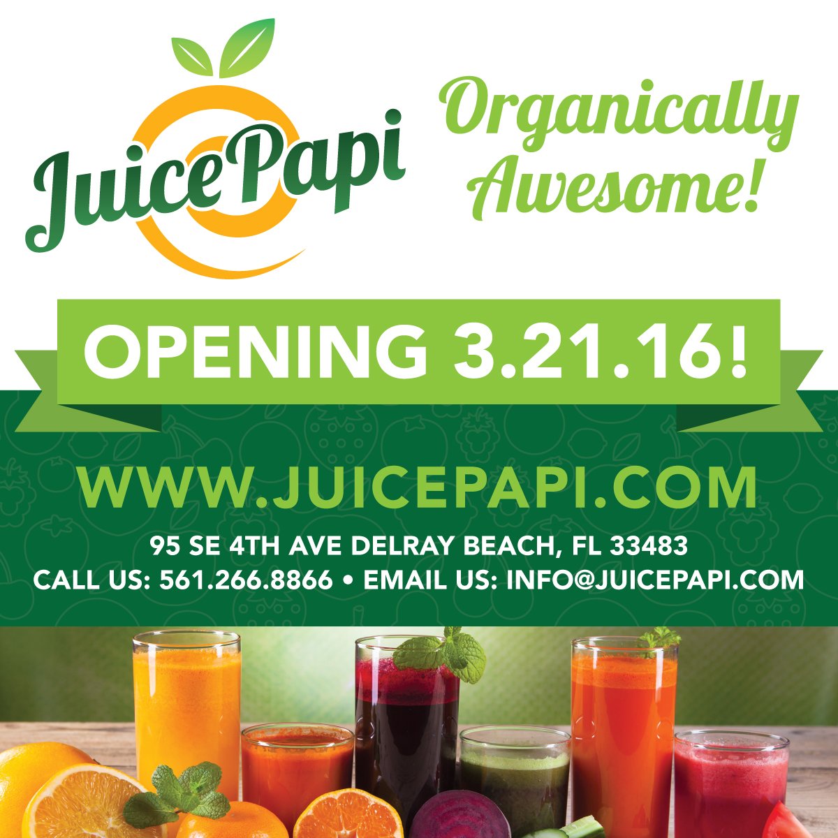 JuicePapiDelray's tweet photo. Join Juice Papi for opening day on 3.21! Organically Awesome Juices, Smoothies, Açai Bowls &amp; More! #JuicePapiDelray https://t.co/1oQtBi1CgO
