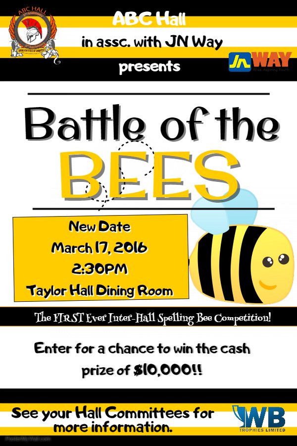 ELRTowersHall's tweet photo. On Campus Today:
@abchalluwi + JN Way's Battle of The Bees
Taylor Hall Dining Room @ 2:30pm
#ELRUpdates https://t.co/oYlKv5GxBE