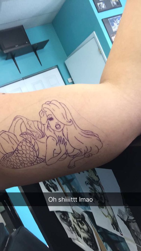 Emilss23's tweet photo. Getting tatted !! πππ #majorleaguetattoos #hurtss #mermaid #excited #innerarm https://t.co/Vj2wJ7iKuz