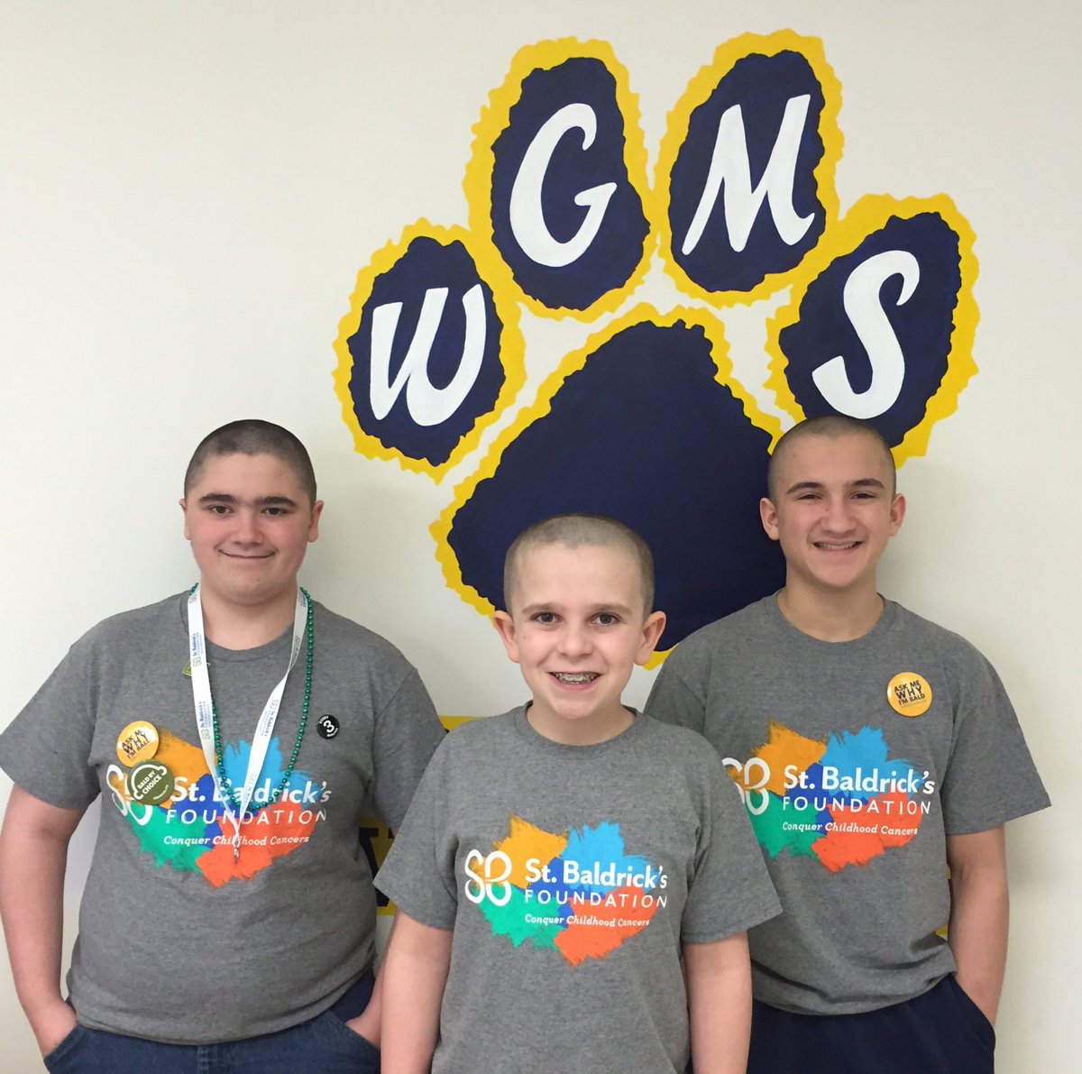 Sdunham72's tweet photo. So proud of these three for stepping up &amp; going bald as part of #TeamWildcat @StBaldricks #HOPE https://t.co/wxxQcgOfFK