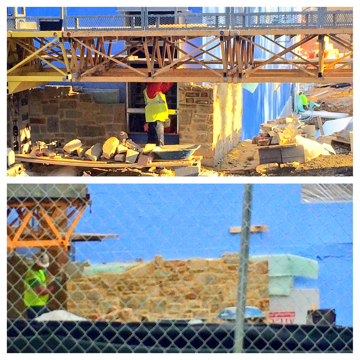 bcoker's tweet photo. Yes, that's the signature #ButlerStone of @gouchercollege now being applied to the new #FirstYearStudentVillage. https://t.co/SDmupXUczO