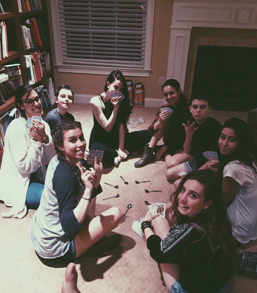 Cimorelliband's tweet photo. Last weekend we had a huge game of spoons!!! So much fun!!! RT if you have played spoons!!! https://t.co/IwyzZE0zBP
