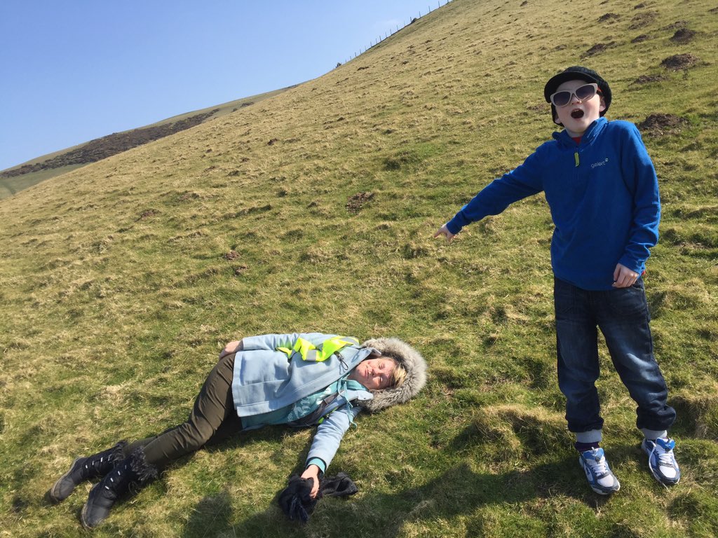 WoodyCPSaltney's tweet photo. Not so great for Mrs G though who found out that running down big hills isn't a great idea! #llangrannog #comedyfall https://t.co/A0qUDbxMe4