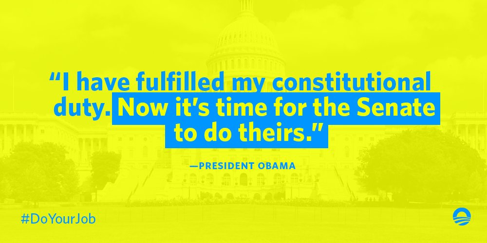 BarackObama's tweet image. President Obama took his constitutional duty seriously and nominated a well qualified #SCOTUSnominee.