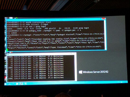 sonoble's tweet photo. . @Azure Sonic replacing #quagga bgpd with gobgp (still using zebra, etc) #ons2016 https://t.co/uzs19xTm0F
