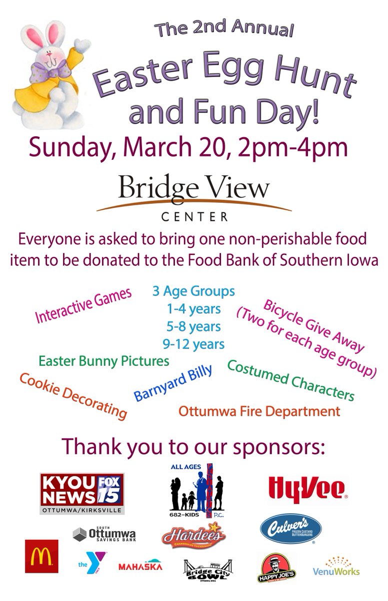This weekend is the Easter Egg Hunt and Kids Fun Day here at BVC starting at 2pm on March 20. #egghunt@BridgeViewCtr