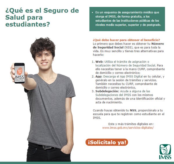 Tu_IMSS's tweet photo. Las y los estudiantes de #EducaciónPública desde media superior tienen derecho a afiliarse al @Tu_IMSS https://t.co/IvtKhH90gO