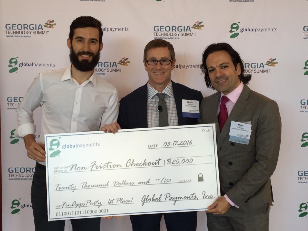 GlobalPayInc's tweet photo. @GlobalPayInc EVP &amp; CIO, Dr. Guido F. Sacchi, with the 1st place winners of the #FinAppsParty @TAGthink #GTS16 https://t.co/ypwOPPKVLt