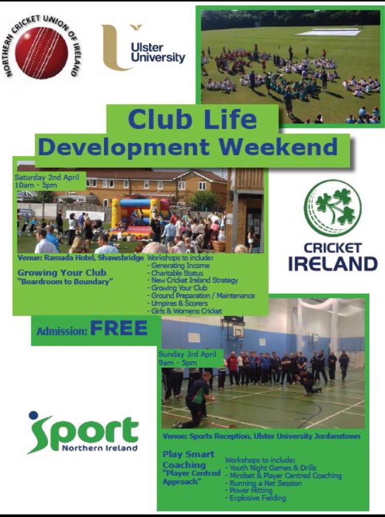 NWCricketUnion's tweet photo. @Irelandcricket announce lineup of #ClubLife weekend @UlsterUni on 2/3rd April https://t.co/MaTIbqeIIo #ActiveClubs https://t.co/sIh9Rv0HK4