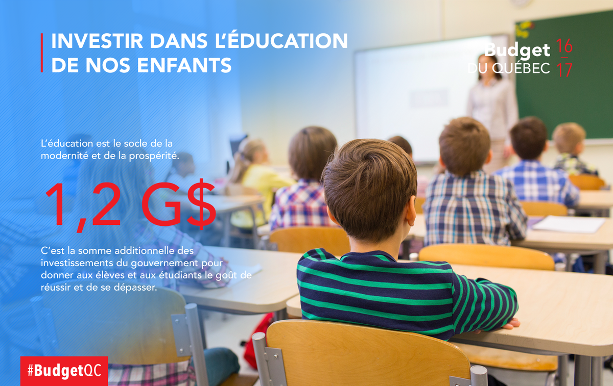 1,2 G$ pour l’éducation: 700 M$ en infrastructure + 500 M$ en service directs #BudgetQc