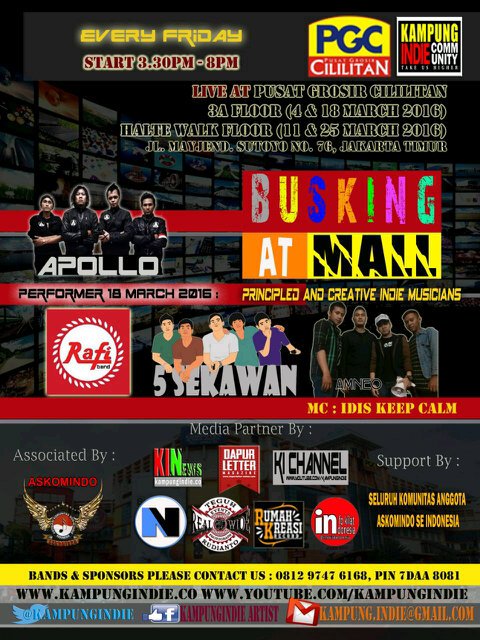 Jum'at, 18 Maret 2016 at PGC (cililitan) kita akan cb perform akustik for busking, free!! Be there.. <a href="/DapurLetter_/">\m/</a>