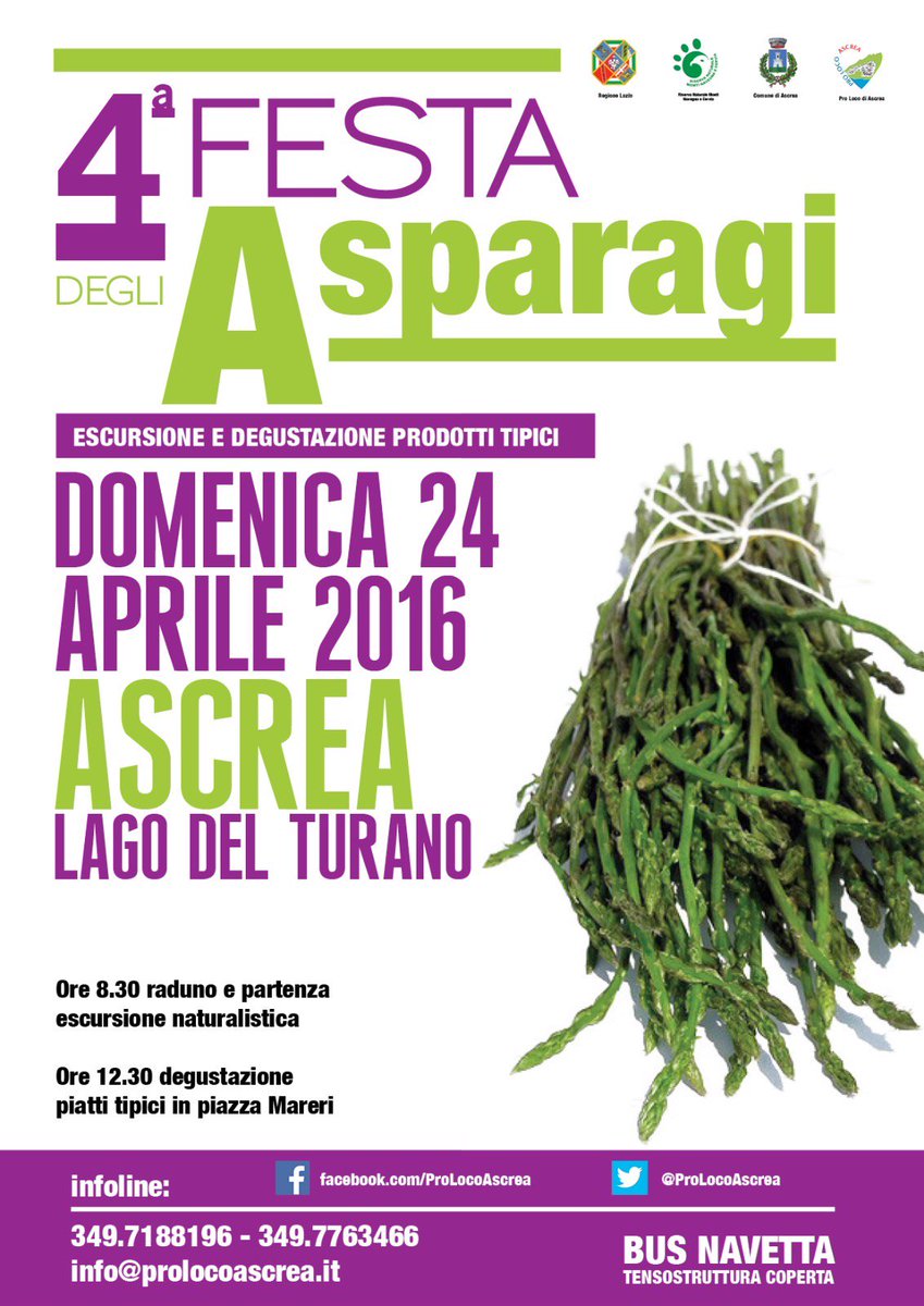 ProLocoAscrea's tweet image. 24 Aprile, 4° Festa degli #Asparagi: pasta, frittata di asparagi, bruschetta, formaggio e vino #ascrea #turano