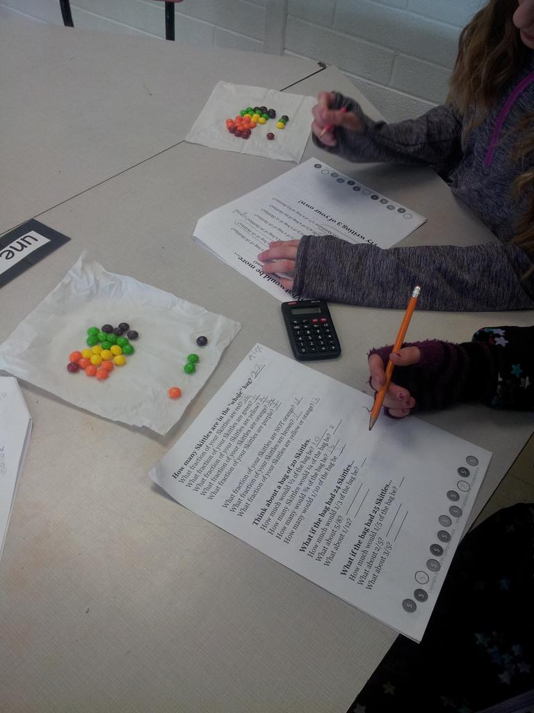 Iam_AMG's tweet photo. Taste the rainbow, calculate the rainbow. Fractions practice with Skittles for St. Patty's - they loved it! #mathed https://t.co/UfrAec9nNq