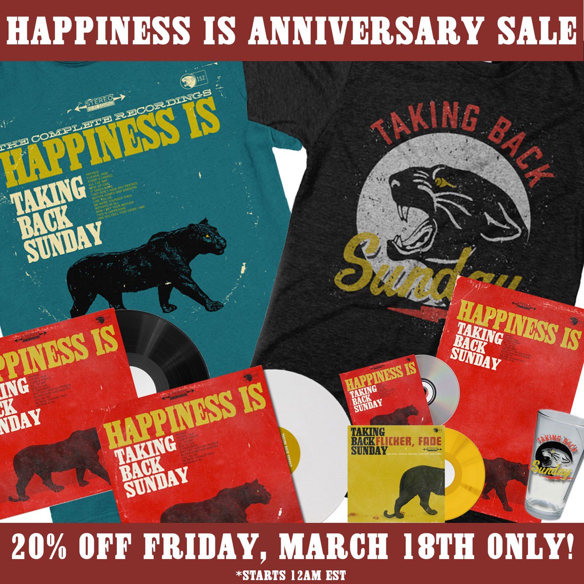 3/18 is the anniversary for Happiness Is!  
Let's celebrate! 
One-day merch sale tomorrow!
smarturl.it/TBSSale