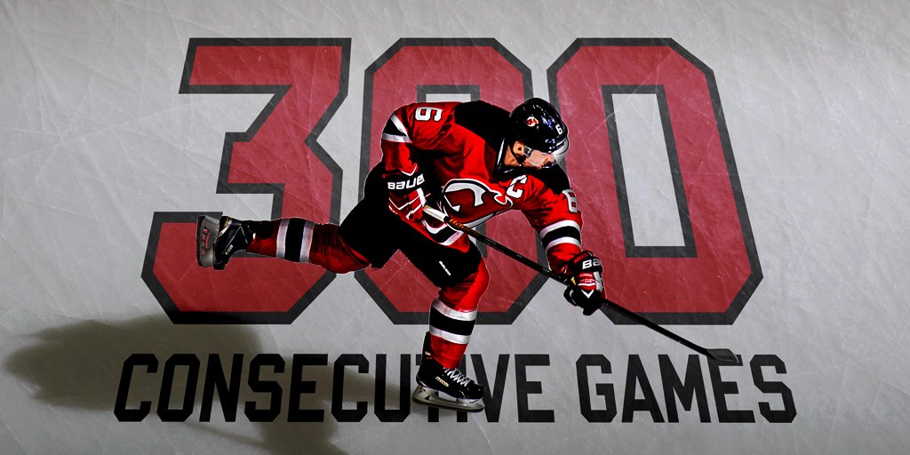 Andy Greene is playing in his 300th consecutive NHL game. 