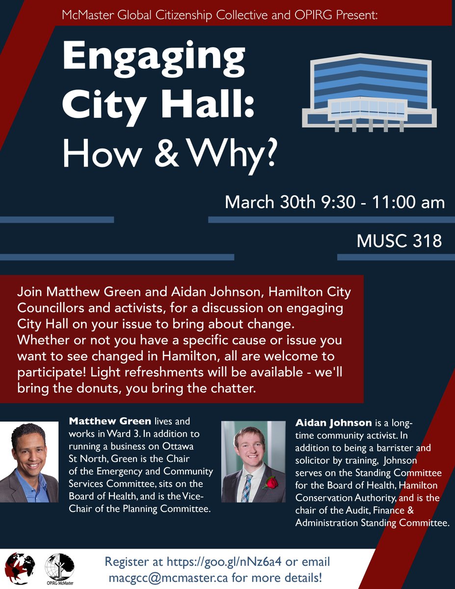 macgcc's tweet image. #mcmasteru want to discuss your cause with @aidan_johnson + @MGreenWard3? Tickets here! goo.gl/RZ3a0e