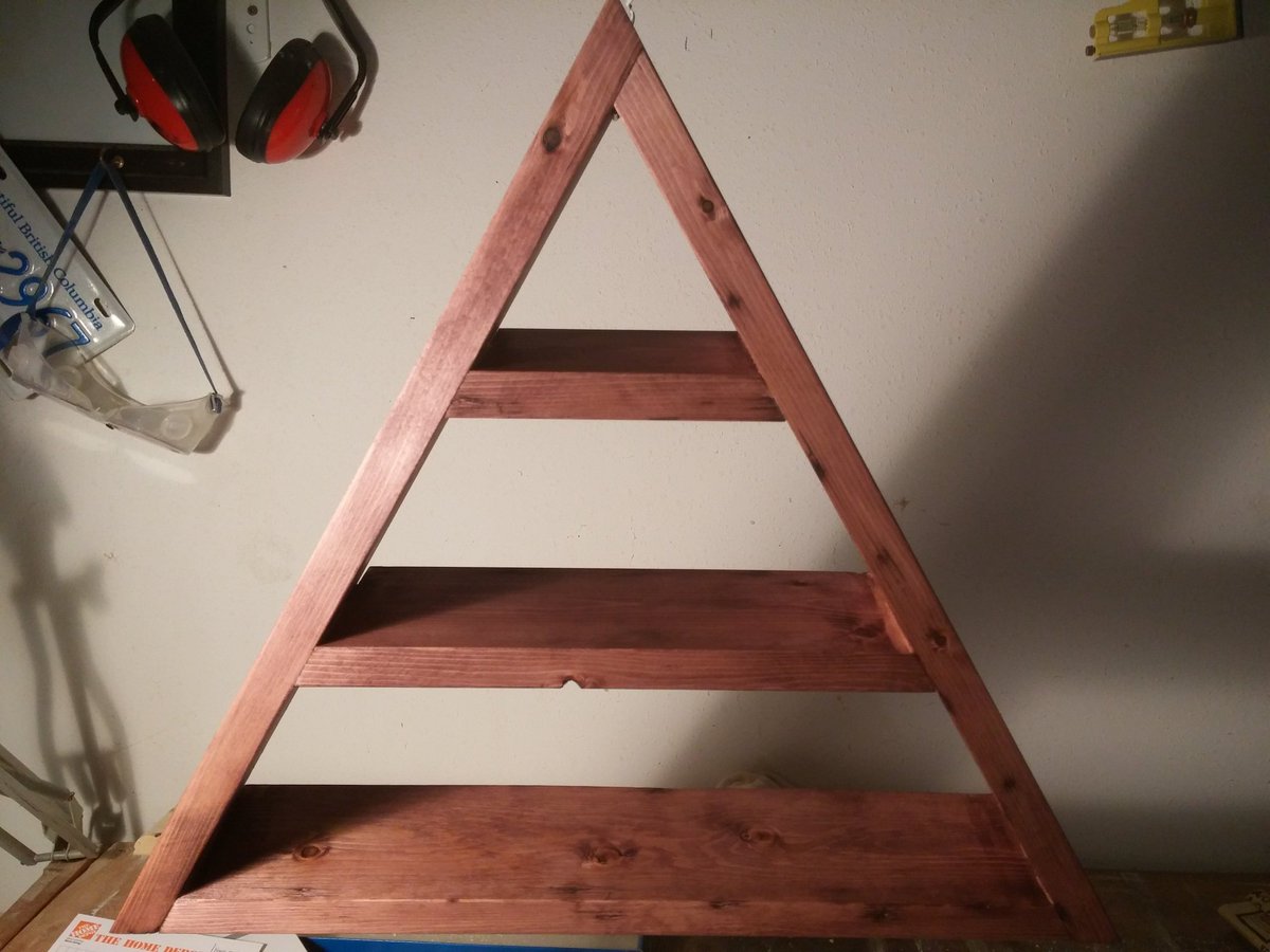 Finished triangle shelf. #pagan #woodworking #shelf