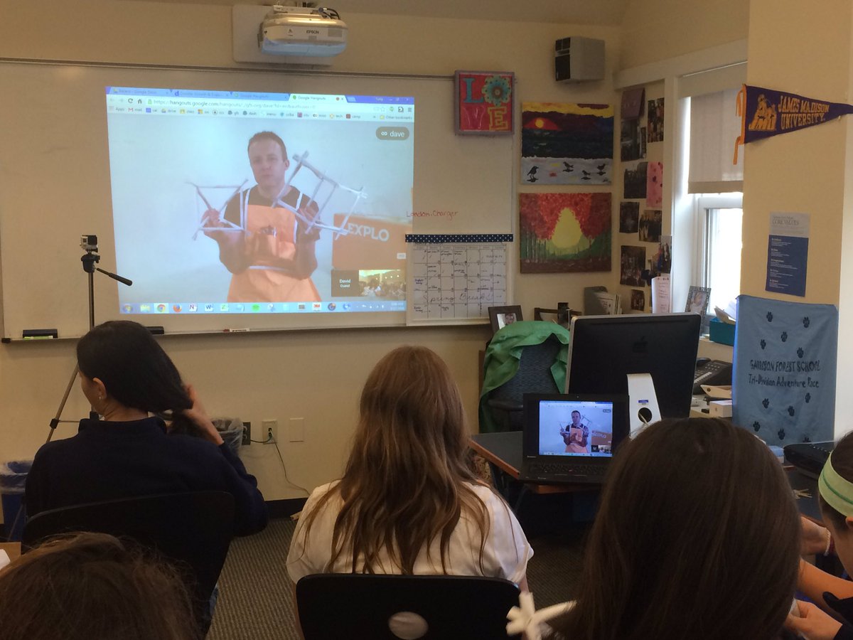 TeacherTrinh's tweet image. Oh, hey! DAVE from @ExploLive joined our @GarrisonForest 8th Gr. Design/Engineering class today: stabilizing cubes!