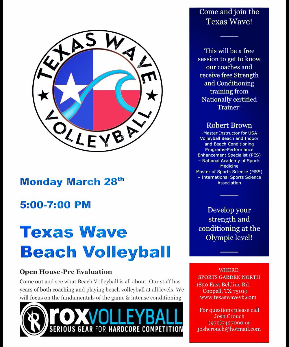 corriford's tweet photo. This is where I will be! Come see me at the Coppell Sports Garden South! @TexasWaveVB #TexasWaveVB #CatchTheWave https://t.co/uMFSDsCC8J