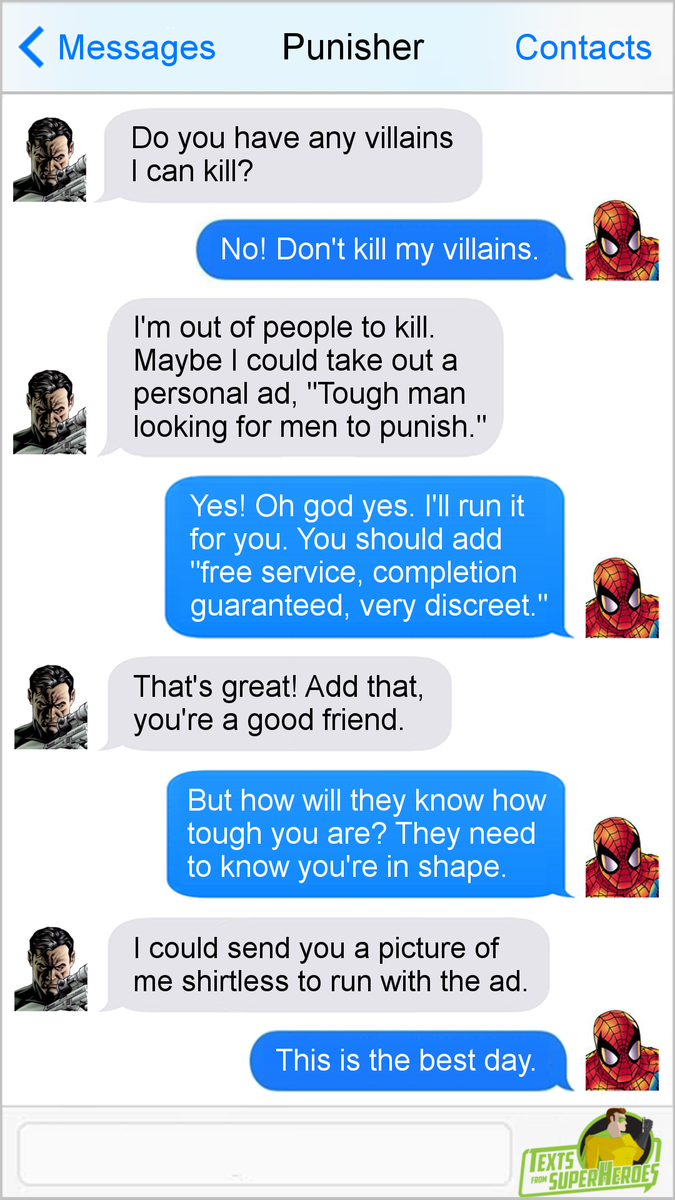 FromSuperheroes's tweet photo. And no one ever heard from Spider-Man again.
#Punisher
https://t.co/t3nmv8XMiM https://t.co/IZ4Pbfuc9W