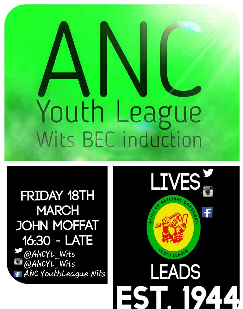 ANCYL_Wits's tweet photo. Join us this afternoon to welcome new members with a braai &amp; revolution songs at John Moffat @noriskin32 @LeePurqle https://t.co/1UnsJsbYzM