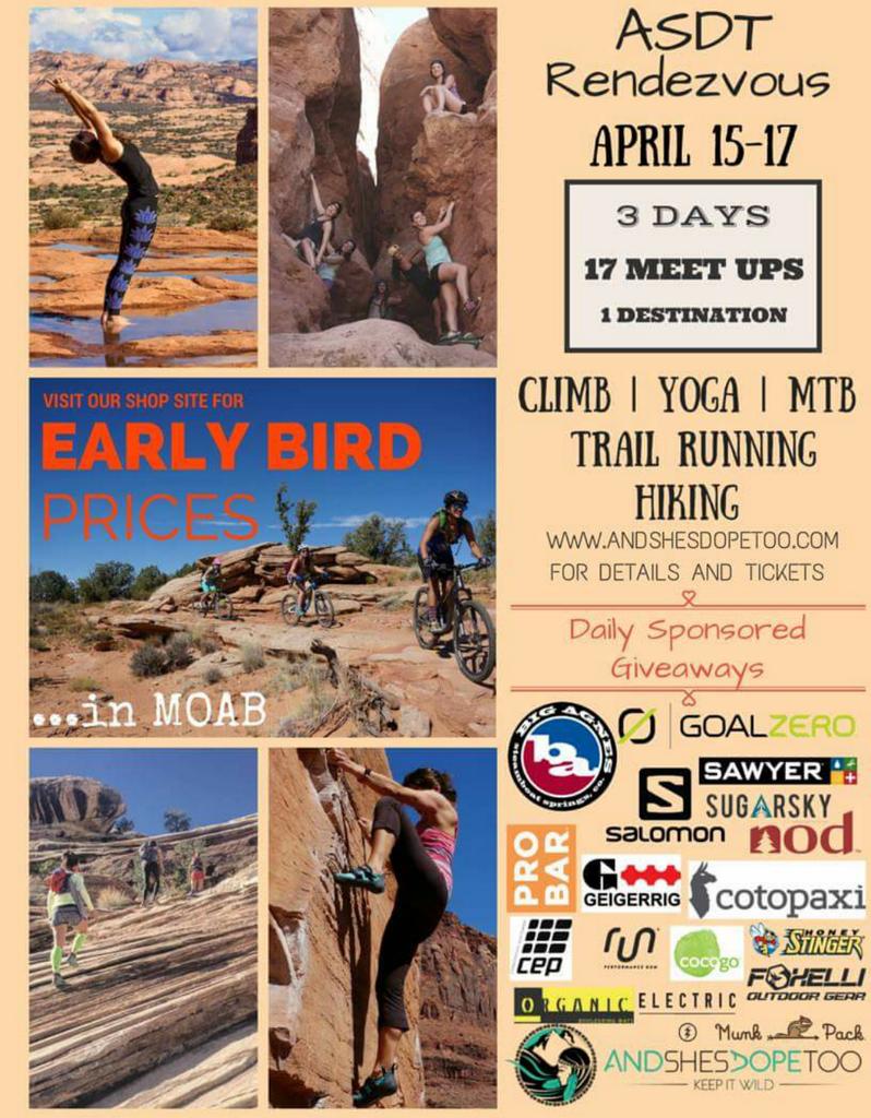 17 meet ups | 3 days | Amazing Giveaways
#Climb #Run #Yoga #MTB #hike #AndShesDopeToo #CauseBasedCrew