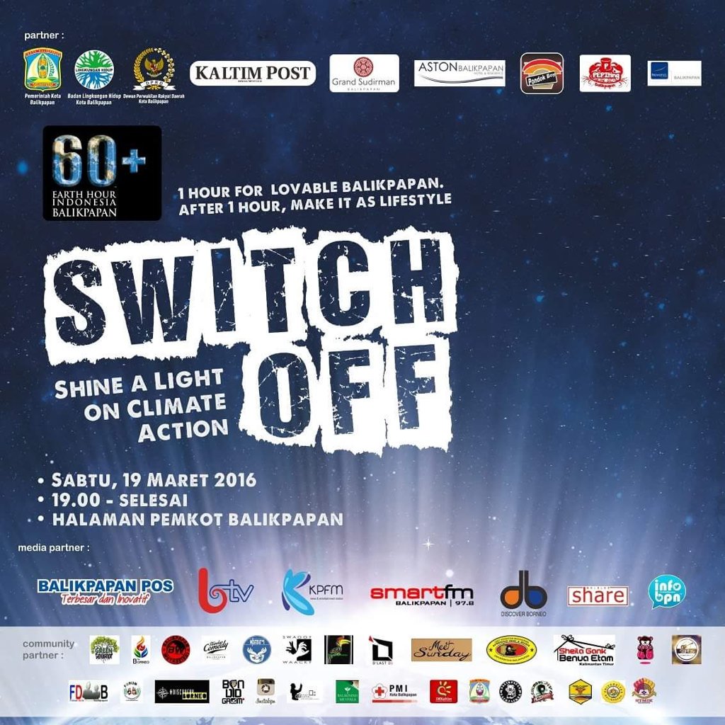 Yuk SobatEH, ikut berpartisipasi dlm acara puncak Earth Hour 2016 #BalikpapanBerAksi pd tgl 19 maret 2016 #IniAksiku