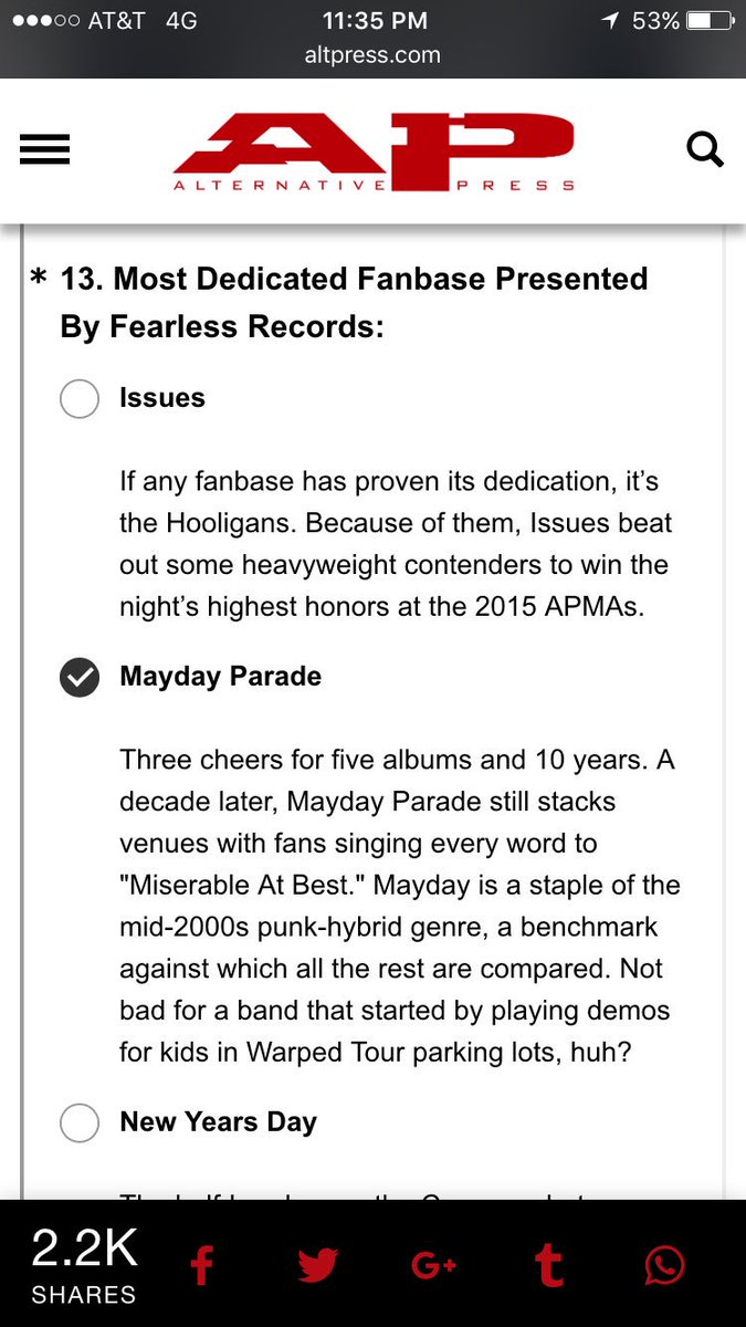 MaydayParadeST's tweet photo. It's especially important because Mayday Parade is nominated for Most Dedicated Fanbase! Let's prove them right 😎 https://t.co/HAL8niAOzt