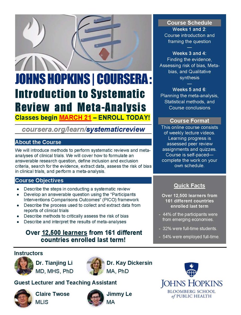 EBPoptometry's tweet image. Cochrane US Coursera course on Systematic Review &amp;amp; Meta-Analysis. March 21 coursera.org/learn/systemat…