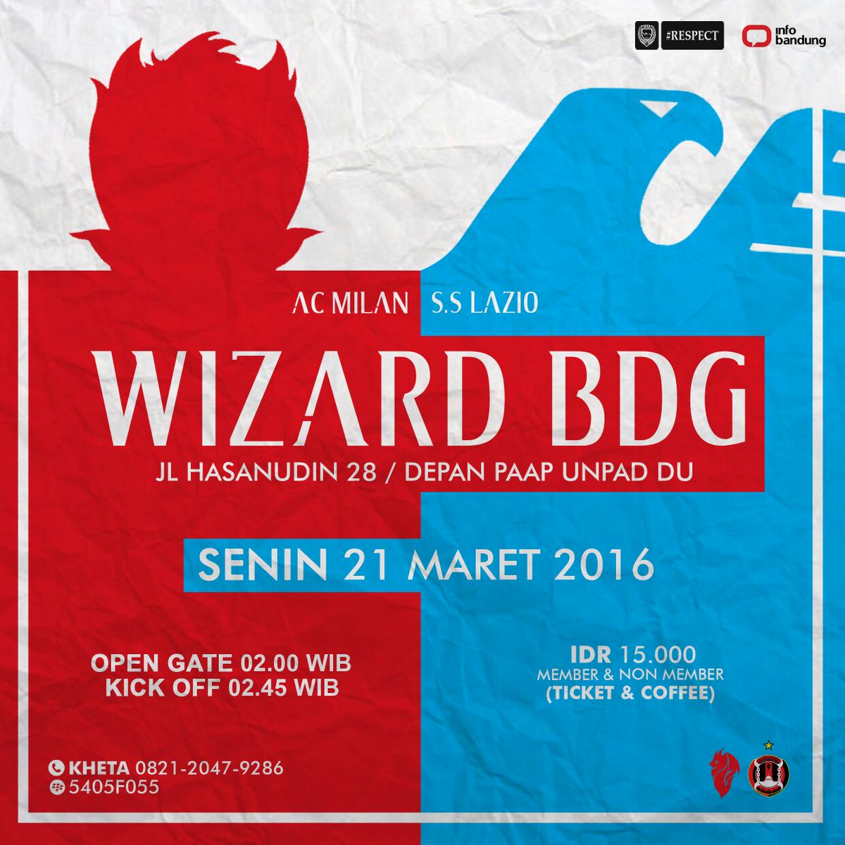 📺 Nobar #MilanLazio
📆 Senin,21 Maret 2016
🏠Wizard Cafe
⌚OG 02.00 KO 02.45
💰15k
📞 Kheta 082120479286
<a href="/AngelMI_Bandung/">Angel MI Bandung</a>