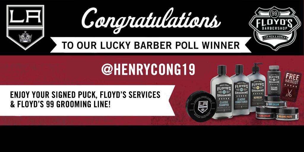 Floyds99's tweet photo. Congrats to our #LAKings #Barberpoll winner @HenryCong19 ! Enjoy your prize at one of our LA-Area #Floyds99 shops https://t.co/iWkFAoAjAA