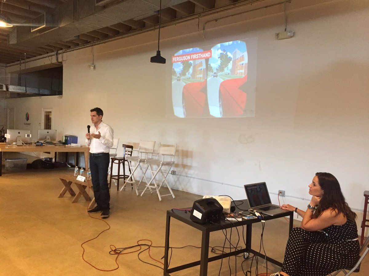 FIULACC's tweet photo. @mediapartymiami @Empatheticmedia #danarcher uses VR example Ferguson to tell story n demo on how to connect, engage https://t.co/33nFY7GuzP