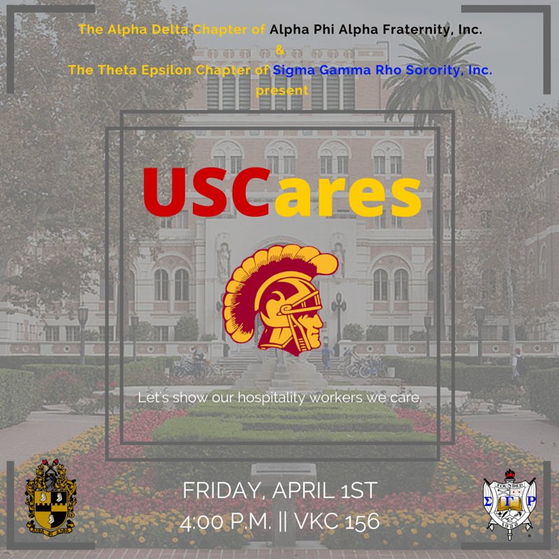 USC_SGRhos's tweet photo. Today we are going to be making appreciation cards for USC Hospitality with @AD1921 ! Hope to see you there 💙💛🐩 https://t.co/ZYSgoh3ovq