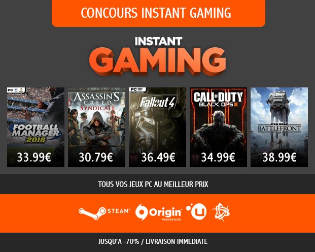 InstantGamingFR's tweet photo. 🔥CONCOURS INSTANT GAMING🔥

GAGNE 1 JEU DE TON CHOIX

RT+follow @InstantGamingFR  pour participer
résultat 08/04 https://t.co/wgd0XEznWe