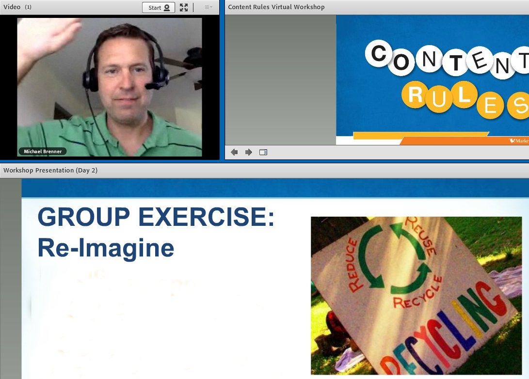KerryGorgone's tweet image. Spending the day w/@BrennerMichael as he conducts a #ContentRules virtual workshop for @MarketingProfs! #Trainiing