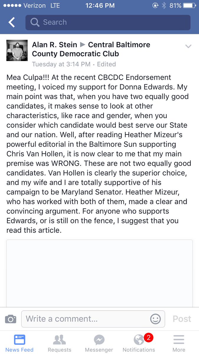 teamvanhollen's tweet photo. "Van Hollen is clearly the superior choice" -Alan S. #mdsen #teamcvh #readyforChris https://t.co/RFD4Xj1TIU