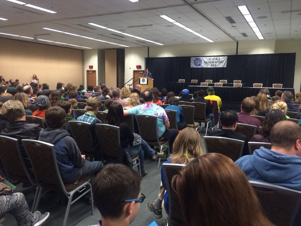 alaskageo's tweet photo. Alaska State Bee Director Kristi Shea recognizing our awesome geography competitors.  #natgeobee https://t.co/Q5scBw9tOs
